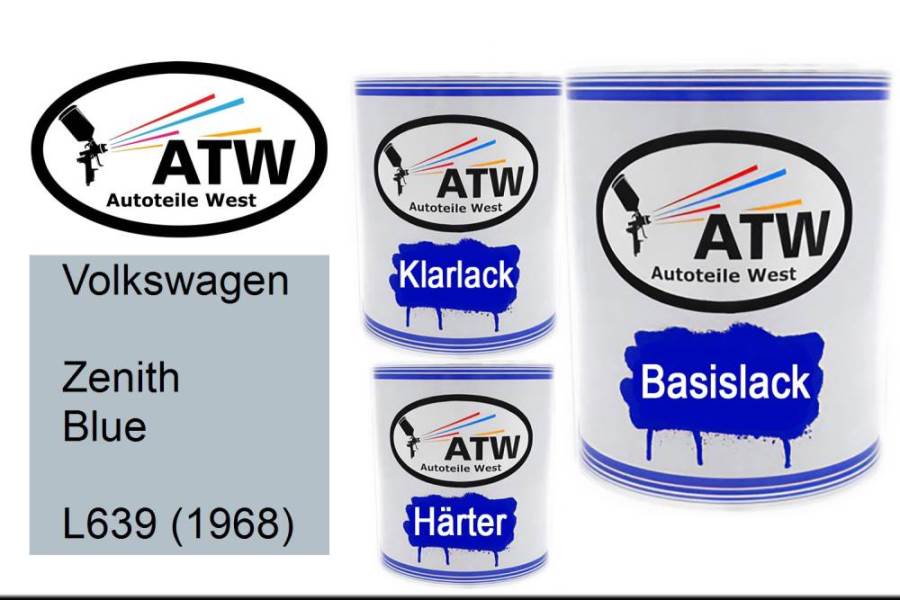 Volkswagen, Zenith Blue, L639 (1968): 1L Lackdose + 1L Klarlack + 500ml Härter - Set, von ATW Autoteile West.